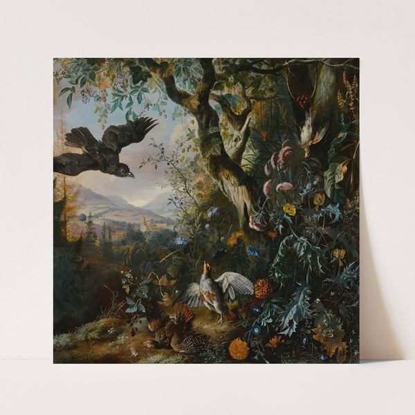 Landscape with drugged Birds in the Flower and Underbrush of the Wood (1660) by Matthias Withoos