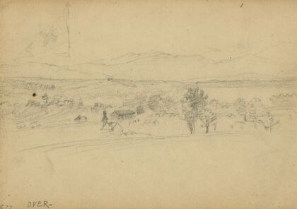 Landscape with faintly drawn flag