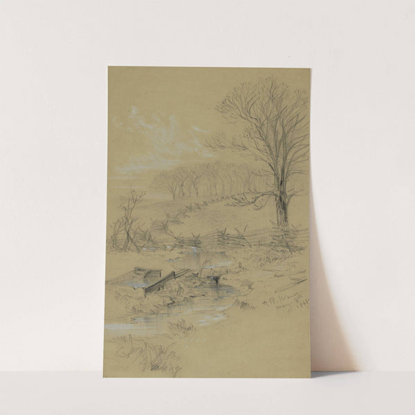 Landscape with fence and stream by Alfred Rudolph Waud