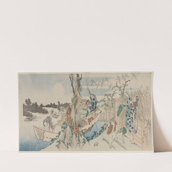 Landscape with Ferry Boat, Geese and Full Moon (early 1830s) by Totoya Hokkei