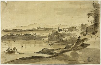 Landscape with Fisherman in Lake