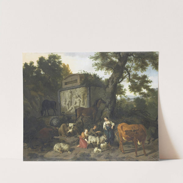 Landscape with Herdsmen and Cattle near a Tomb by Dirck van Bergen