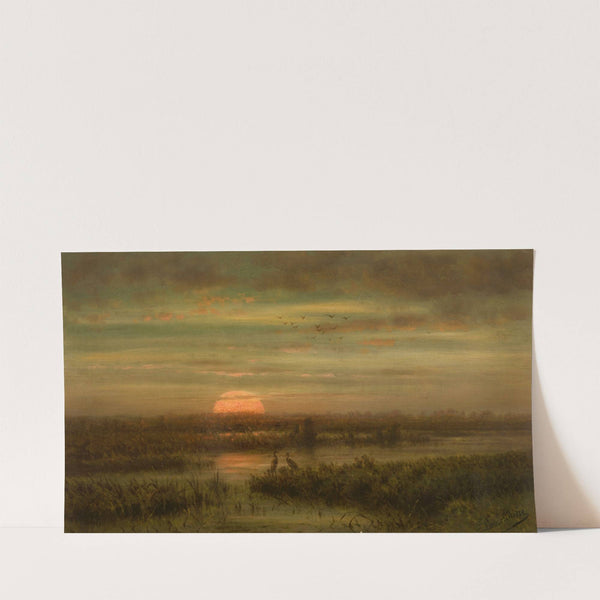 Landscape with Herons at Sunset by Jean Pierre François Lamorinière