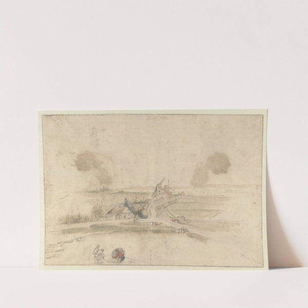 Landscape with Houses and Two Windmills along a Road, with Three Fishermen in the Foreground by Hendrick Avercamp