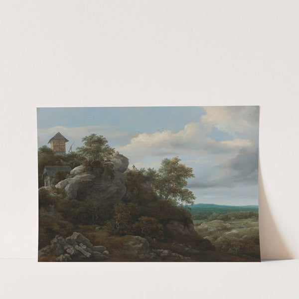 Landscape With Houses On A Rocky Hill With A View Of A Plain Beyond by Jacob van Ruisdael