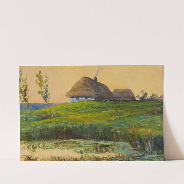 Landscape with huts on a hill by Wacław Wąsowicz
