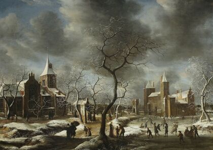 Landscape with ice-skaters