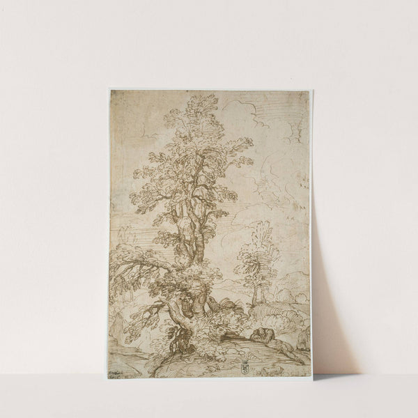 Landscape with Man Sleeping beneath Tree (1595) by Annibale Carracci