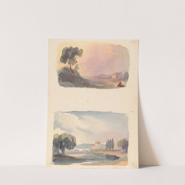 Landscape with Mountains in Distance and Seated Figures in Foreground, Landscape with River and Building, Mountains in Distance by Thomas Sully