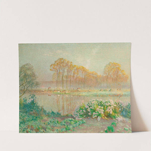 Landscape with pond and blooms by Emile Claus