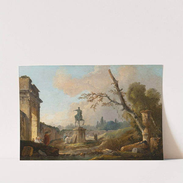 Landscape with ruins and the statue of Marcus Aurelius (1760) by Hubert Robert