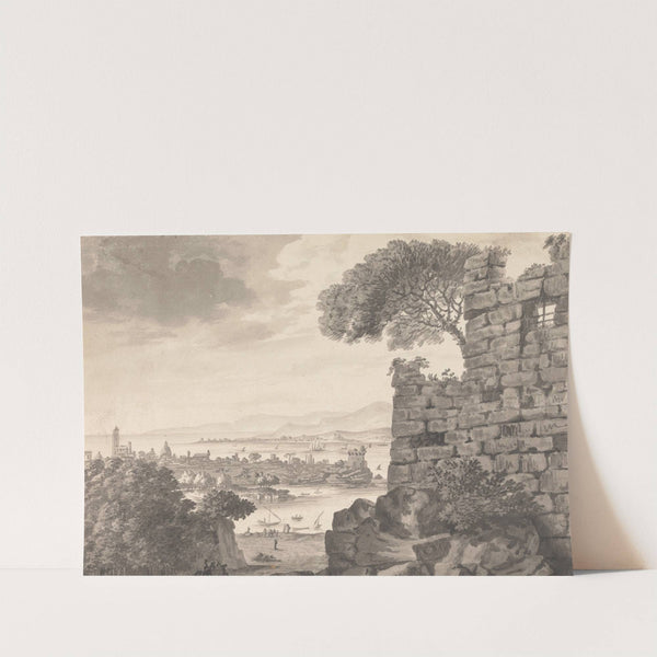 Landscape with Ruins in the Foreground, Harbor and Village, in Background by Henry Swinburne