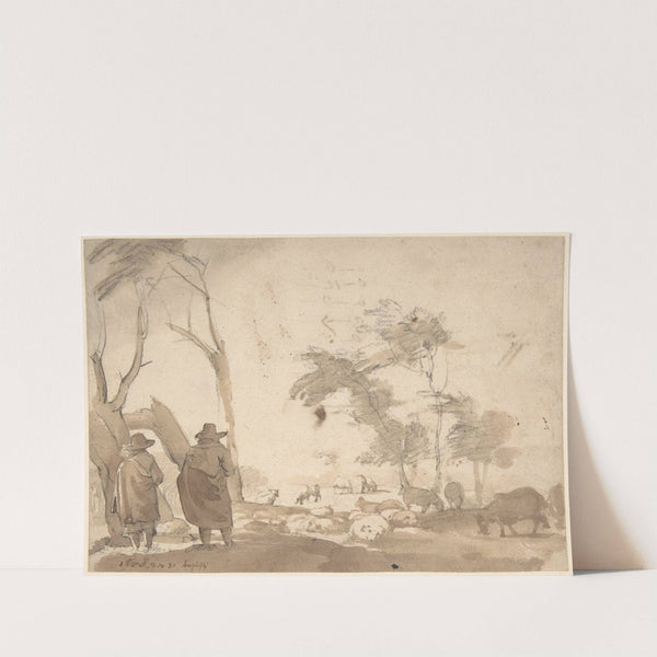 Landscape with Sheep and Two Figures by Jacob van der Does