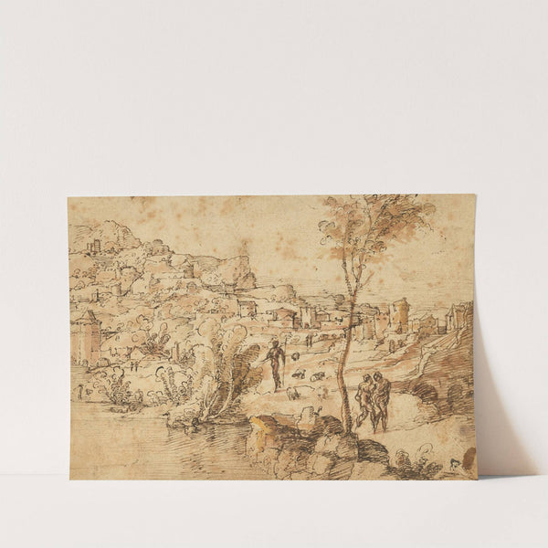 Landscape with Shepherds by a River and a Town Beyond by Jan van Scorel