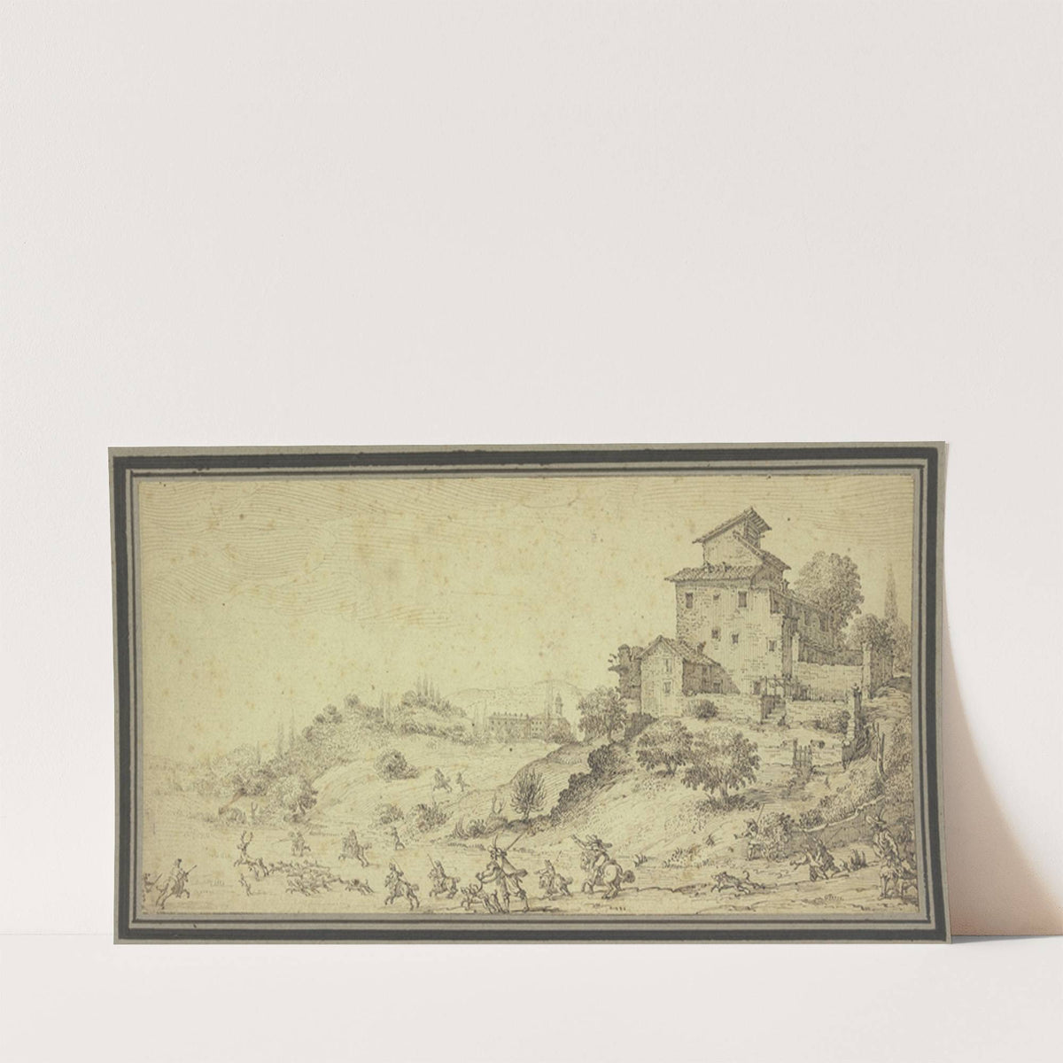 Landscape with stag hunt by Jacques Callot