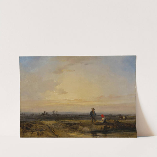 Landscape with sunset and figures before a pond by Richard Parkes Bonington