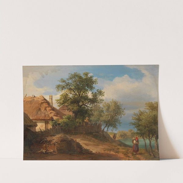 Landscape with Thatched Farmhouses and decorative figures by Josef Höger