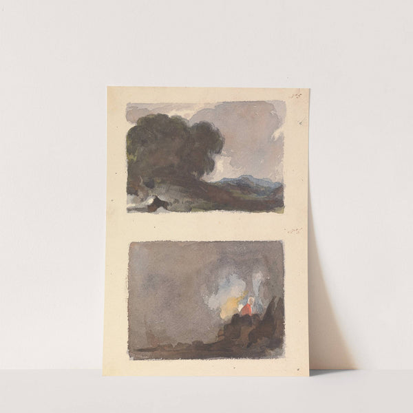 Landscape With Tree in Foreground and Mountains in Distance; Figure in interior Scene by Thomas Sully