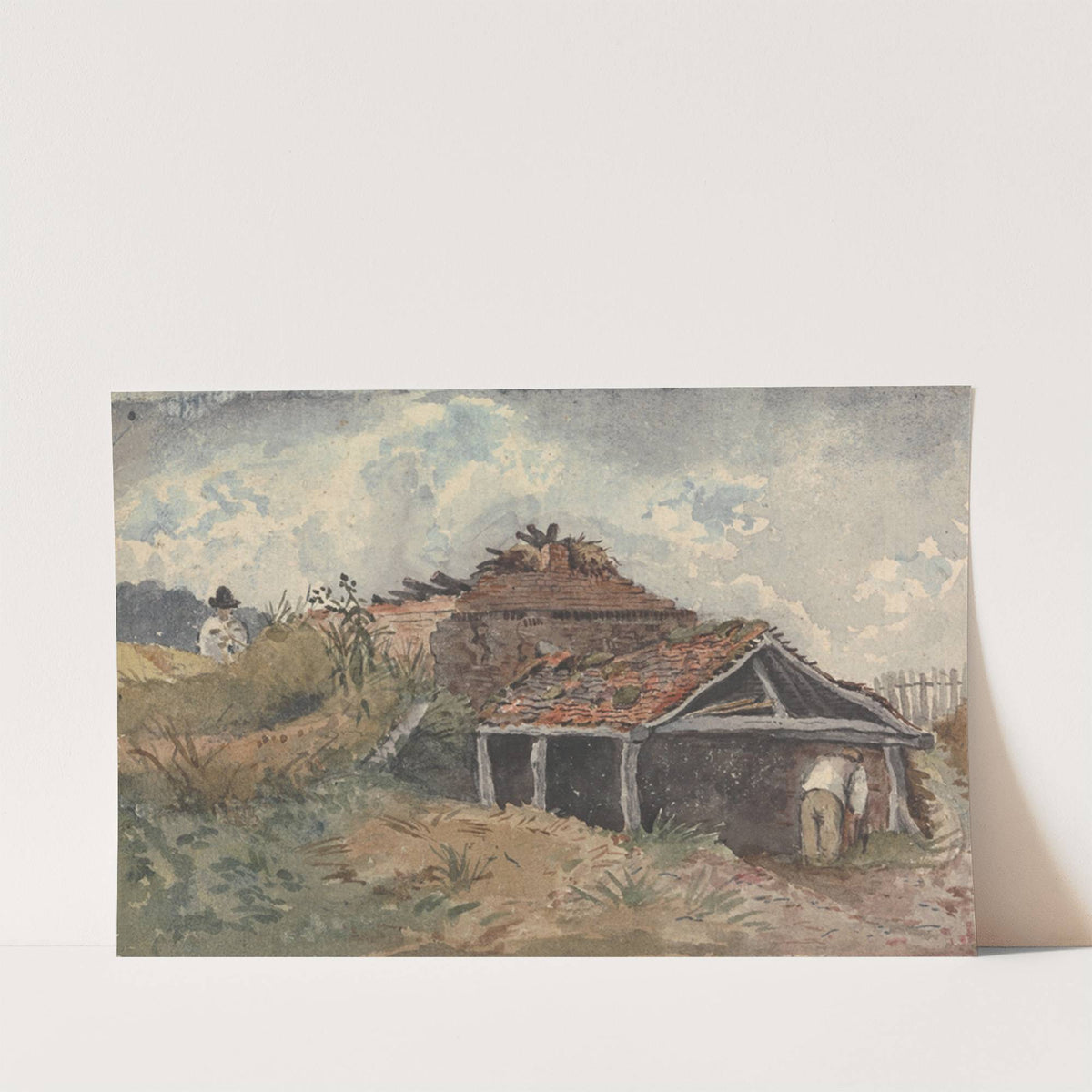 Landscape with two figures beside an old building by David Charles Read
