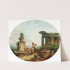 Landscape with washerwomen at a fountain by Hubert Robert