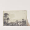 Landschaft mit Bach und Brücke, im Wasser Badende by Roelant Roghman