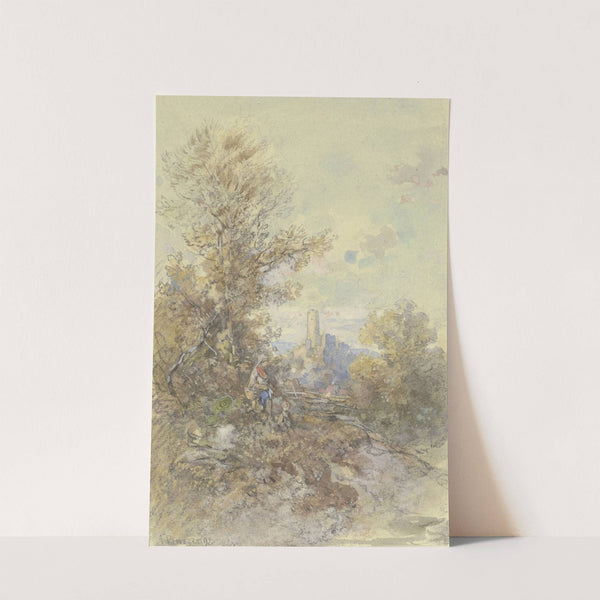 Landschaft mit Bäuerin, Kind und der Ruine Eppstein by Anton Burger