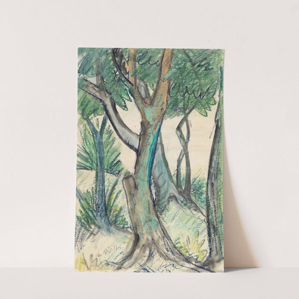 Landschaft mit Bäumen im Vordergrund by Otto Mueller