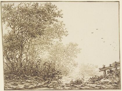Landschaft mit Bäumen und Weidegatter