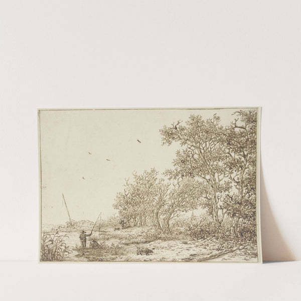 Landschaft mit Bäumen, vorne ein Angler by Adriaen Hendriksz. Verboom