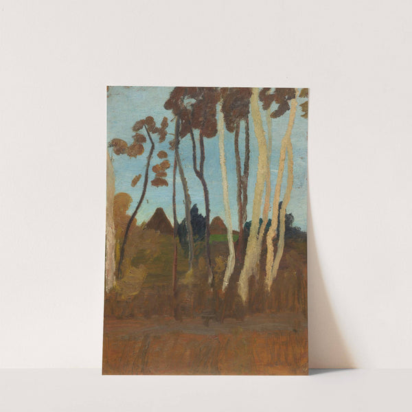 Landschaft mit Birken, im Hintergrund zwei Hausgiebel by Paula Modersohn-Becker
