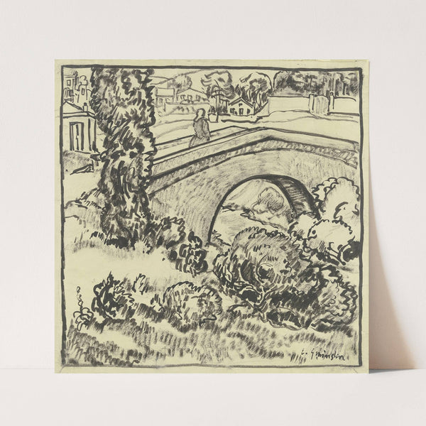 Landschaft mit Brücke und Ortschaft by Engelbert Gminska