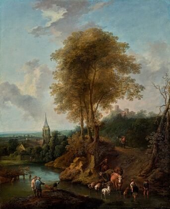 Landschaft mit drei Bäumen und Kirche (1746)