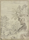 Landschaft mit einem Heiligen und zwei weiteren Figuren