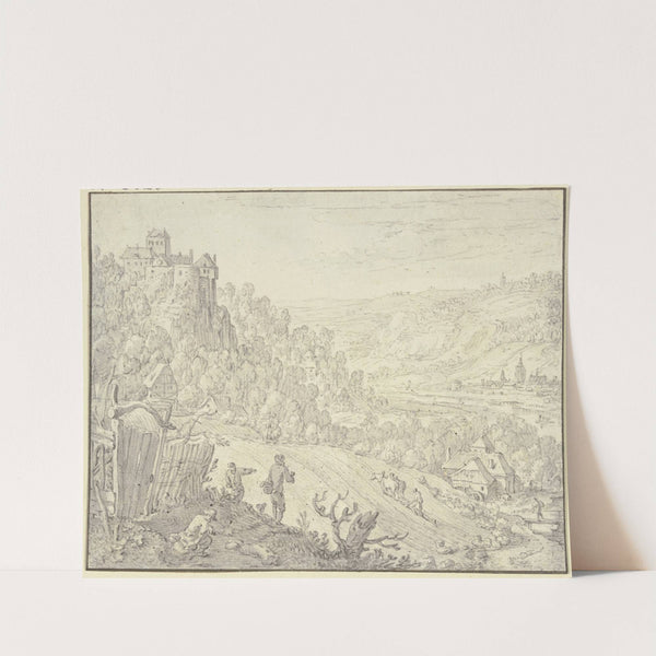 Landschaft mit Felsenschloß, im Tal eine Mühle by Herman Saftleven III