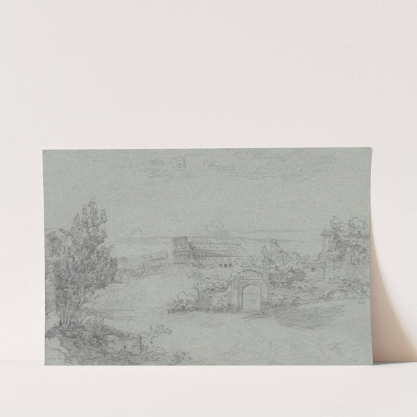 Landschaft mit Gebäuden und Ruinen, darunter der eines Amphitheaters by Ludwig Metz