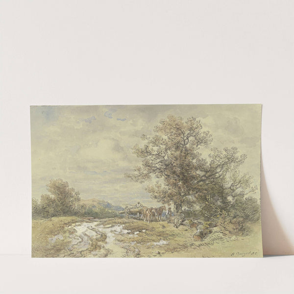 Landschaft mit hohem Baum und Holzfuhrwerk by Anton Burger