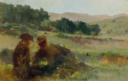 Landschaft mit Jäger und Hund