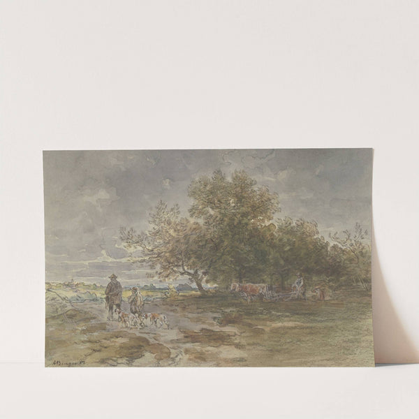 Landschaft mit Jäger und pflügendem Bauer by Anton Burger