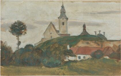 Landschaft mit Kirche und Dorf