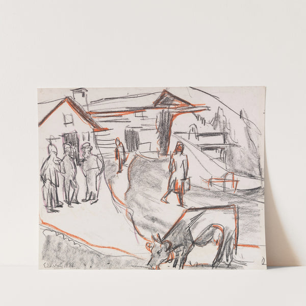 Landschaft mit Personen und grasender Kuh (1922) by Ernst Ludwig Kirchner