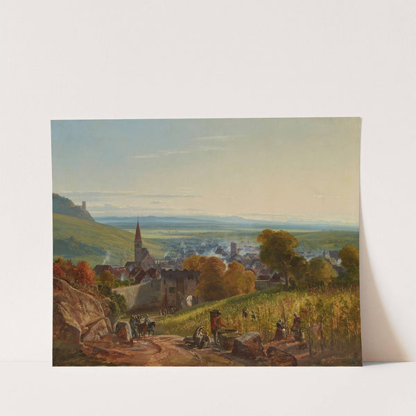 Landschaft mit Reisenden – Blick auf Ribeauvillé im Elsaß (1836) by Christian Ernst Morgenstern