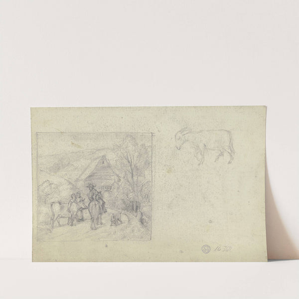 Landschaft mit Reiter, Skizze eines Esels by Otto Scholderer
