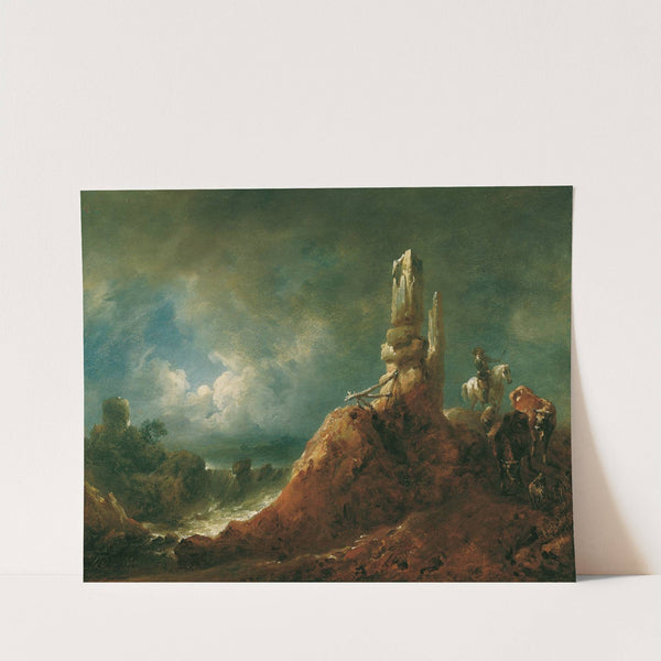 Landschaft mit Ruine und Reiter bei Mondschein by Johann Christian Brand