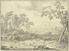Landschaft mit Ruinen, vorne ein Hirte bei Schafen