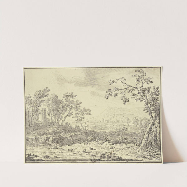 Landschaft mit Ruinen, vorne ein Hirte bei Schafen by Jan van Huysum