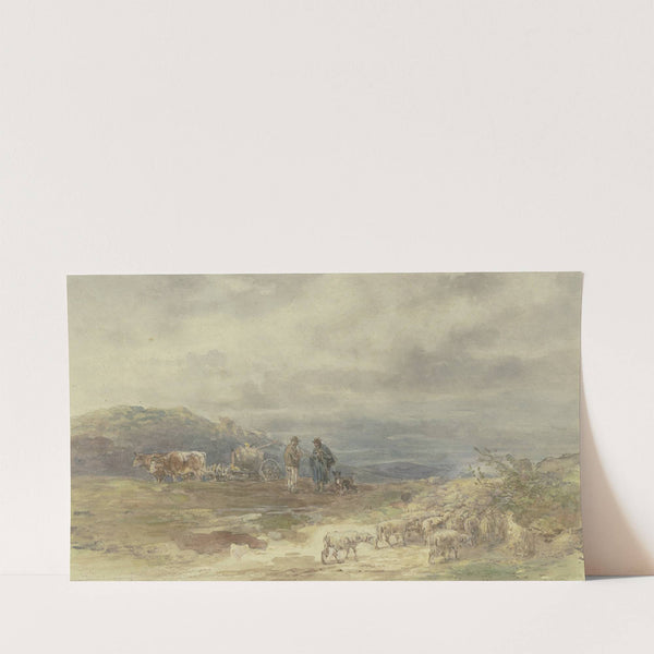 Landschaft mit Schafherde und Ochsenfuhrwerk (1881) by Anton Burger