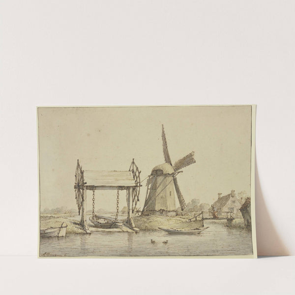 Landschaft mit Schiffshebewerk und Mühle by Anthonie van Borssom