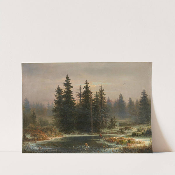 Landschaft mit Tannen und einem Jäger (1847) by Andreas Achenbach