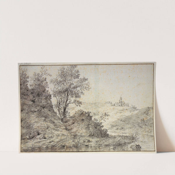 Landschaft mit Wasser, auf dem Hügel Hirte und Hirtin mit Vieh by Nicolaes Pietersz. Berchem