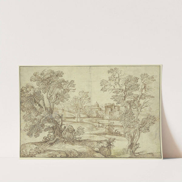 Landschaft mit Wasser, Baumgruppen und Gebäuden by Giovanni Francesco Grimaldi